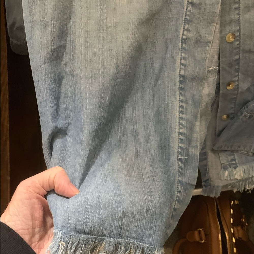 Chambray Blue Women's Blouse w fringe detail - Picture 5 of 5